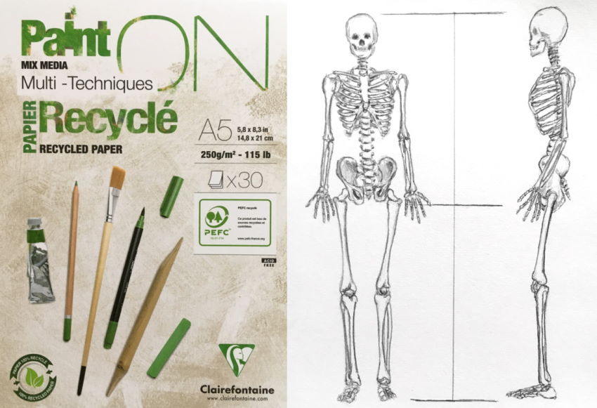 Clairefontaine recycle paper and skeleton graphite drawing