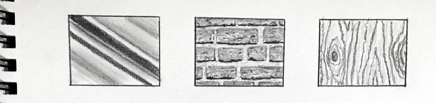 Pencil drawing of several textures