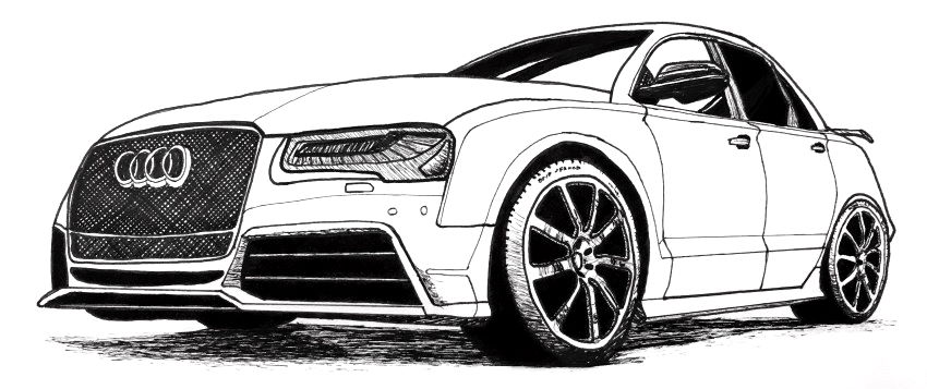Audi car pen drawing with Copic Multiliner