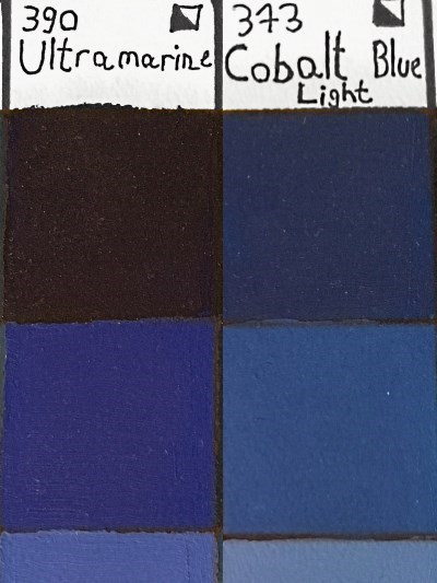 Blue oil paints: Ultramarine and Cobalt