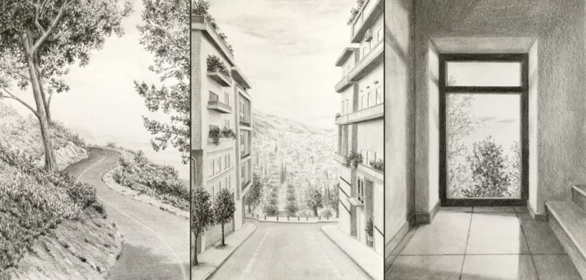 Pencil drawings in linear perspective