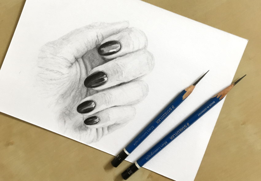 Drawing of a woman hand with nail polish