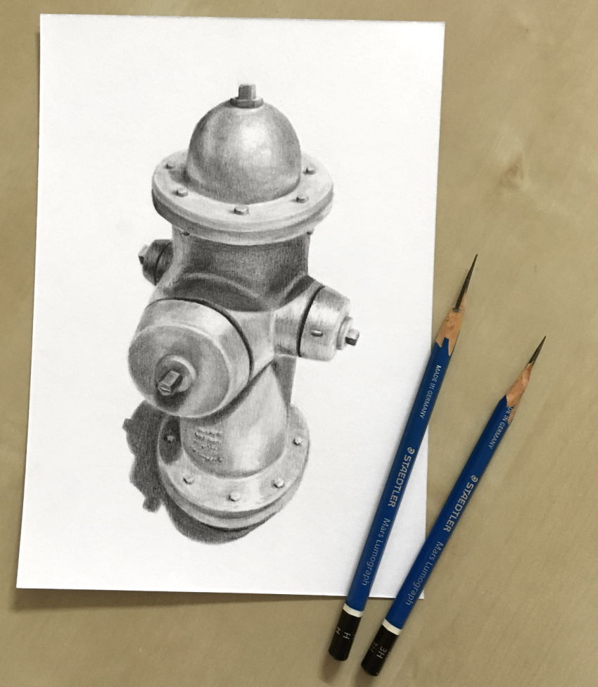 Realistic pencil drawing of a fire hydrant