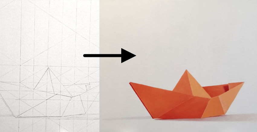 Drawing guidelines for painting an origami boat