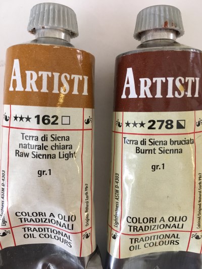 Raw & burnt Sienna oil paints