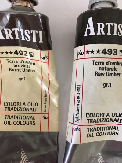 Raw & burnt Umber oil paints