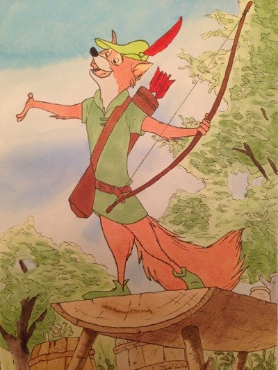 comics painting of Robin Hood, animated film, Disney