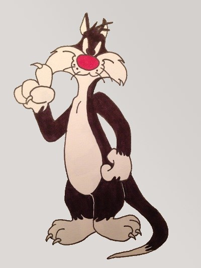 Sylvester cartoon drawing, Looney Tunes character