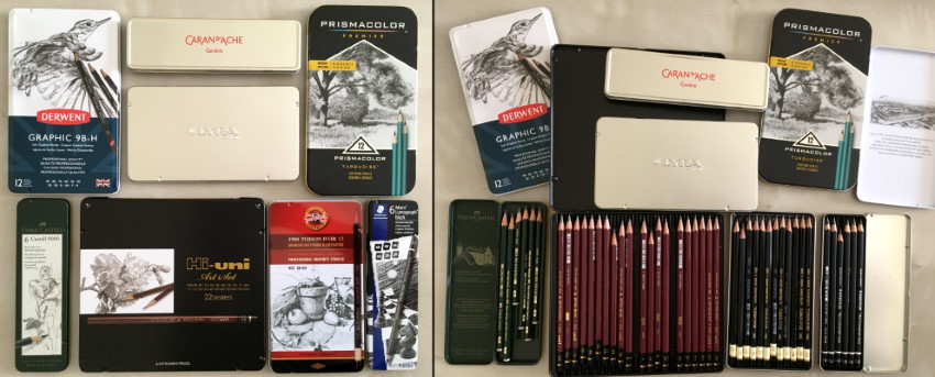 Drawing pencils sets with cases