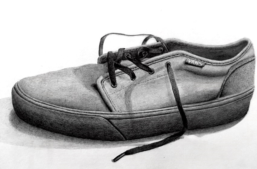 Realistic pencil drawing, sneakers shoe